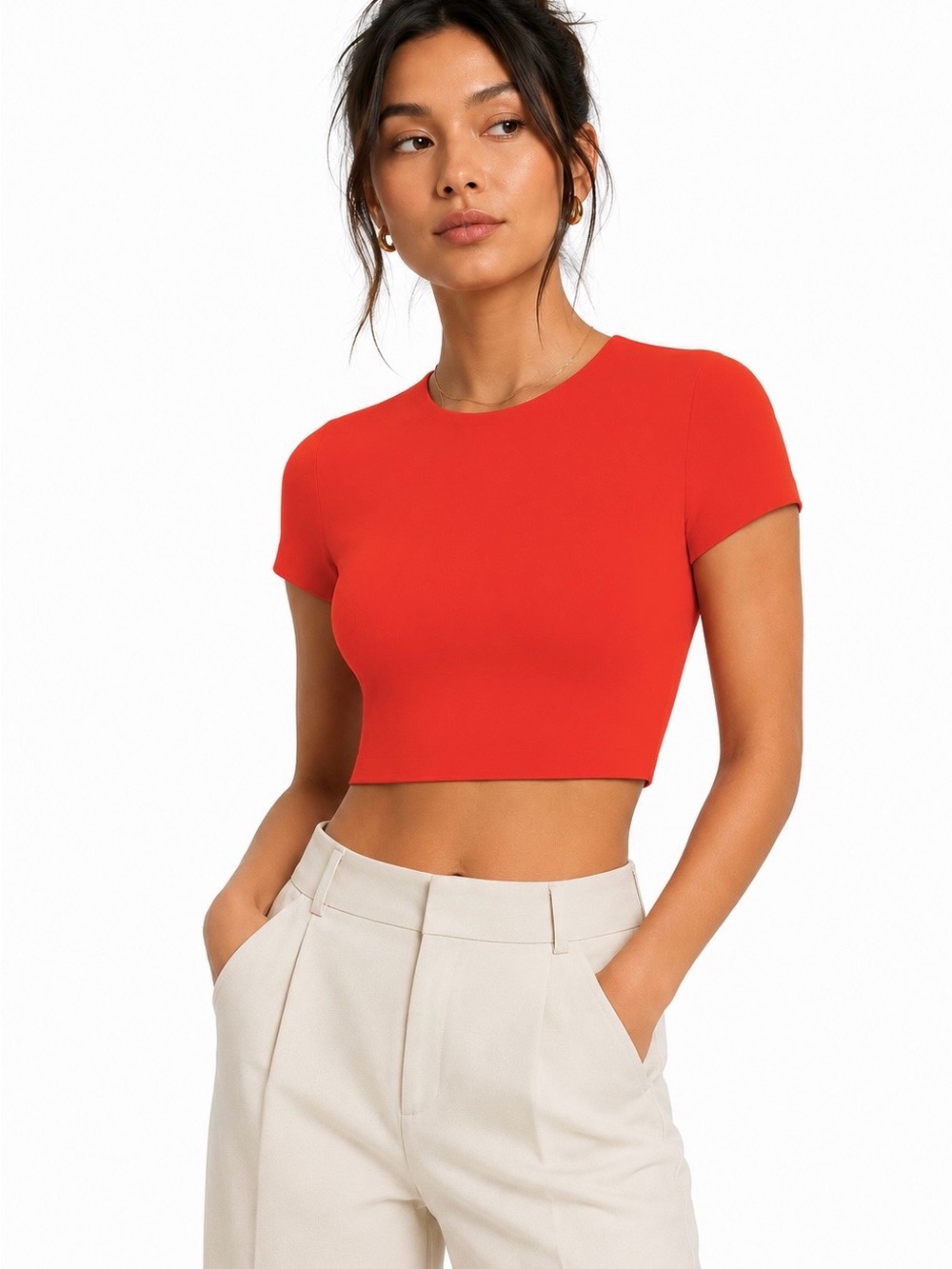 Aritzia Babaton Contour Crew Crop Top Size XL Red Orange
